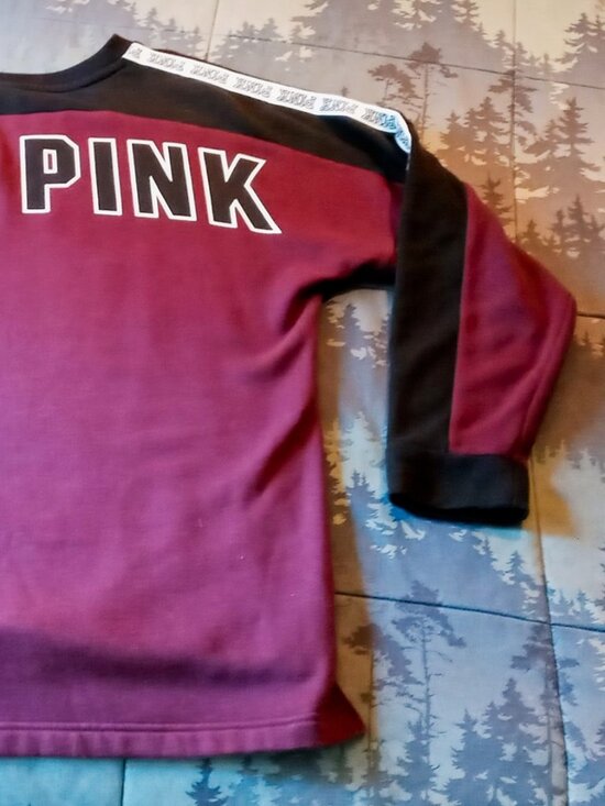 PINK Sweatshirt Women's L Victoria's Secret Dog V-Neck Pullover Long Sleeve - Picture 5 of 14